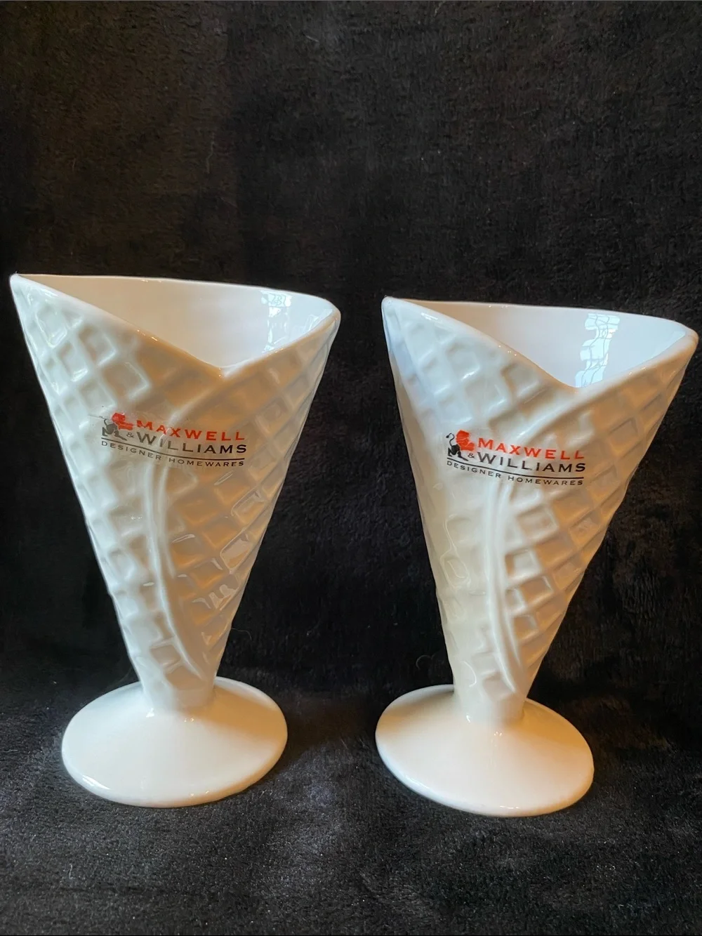 Ceramic Waffle Cone Ice Cream Sundaes, Gelato, dessert dishes set of 2